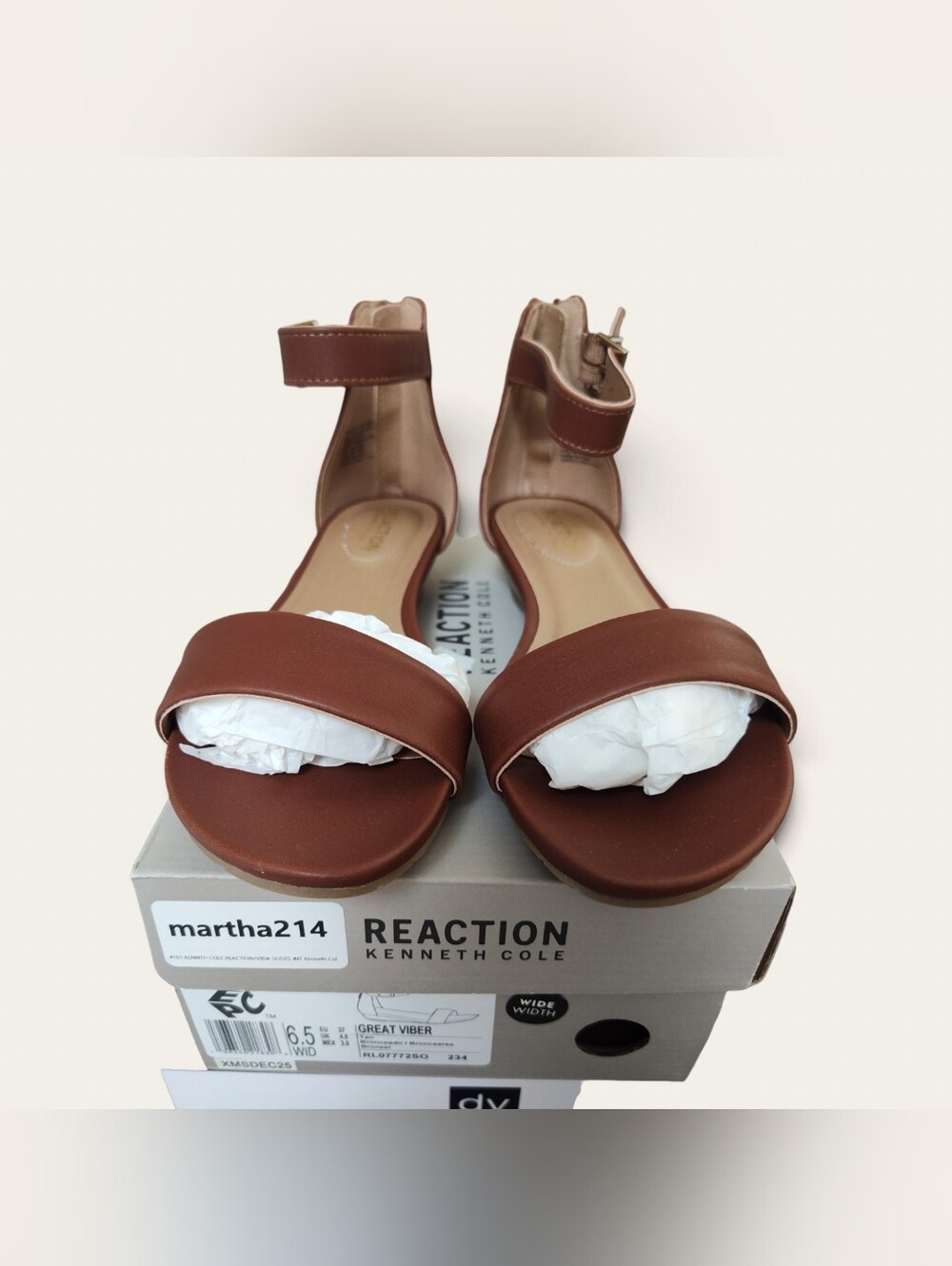 NIB Kenneth Cole Reaction Tan Brown Ankle-Strap Sandals, 6.5 WIDE
